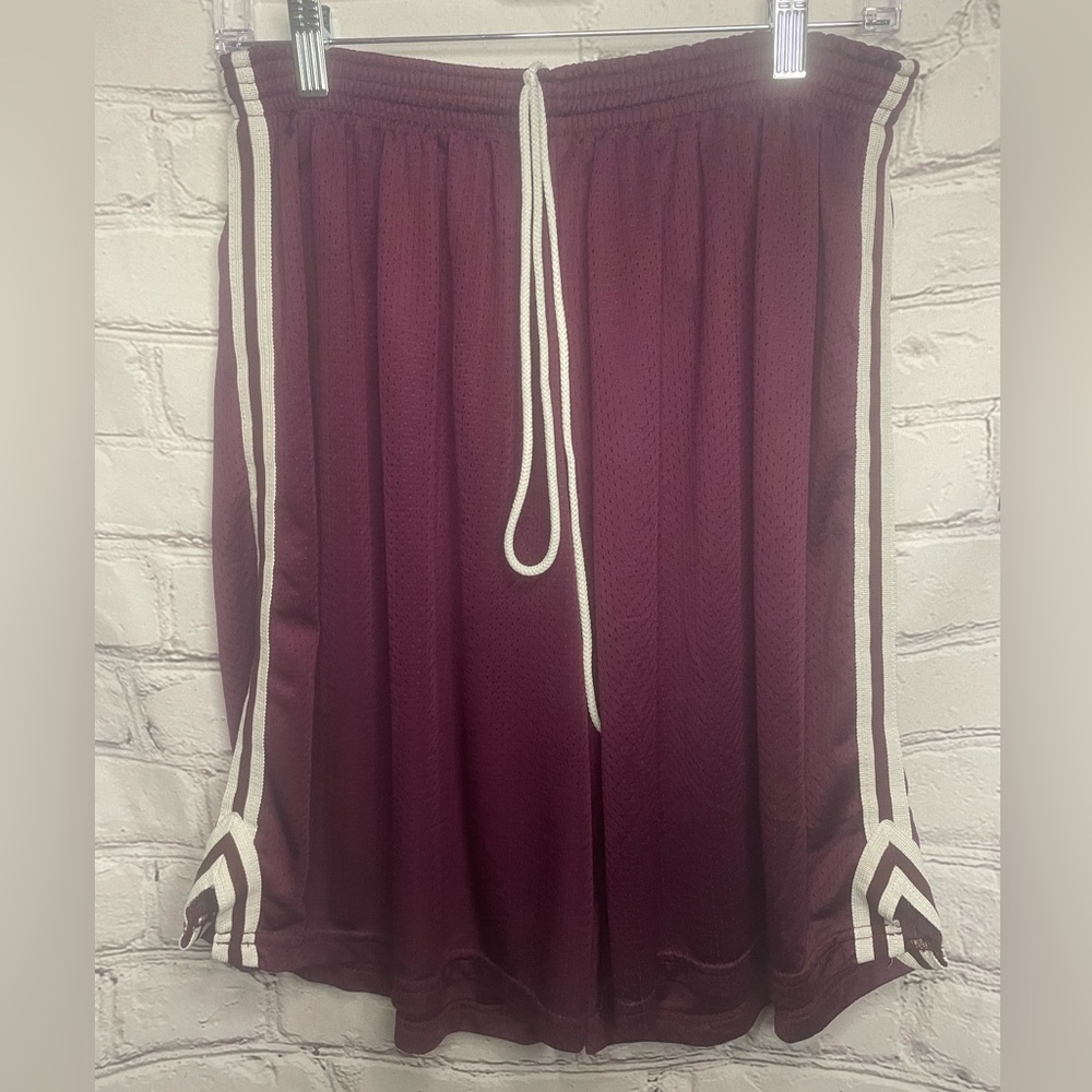 The Cotton Exchange Burgundy Athletic Shorts with White Stripes
